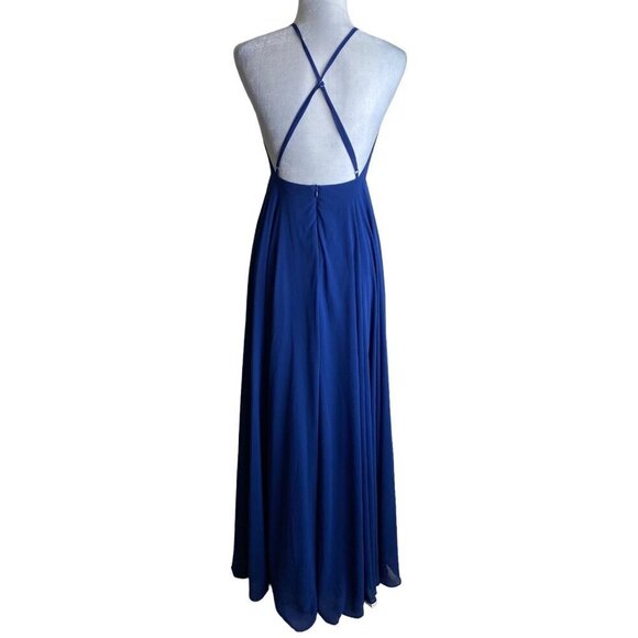 Lulus Mythical Kind of Love Chiffon Flowy Blue Halter Neck Maxi Gown Dress Sz S - Picture 12 of 15